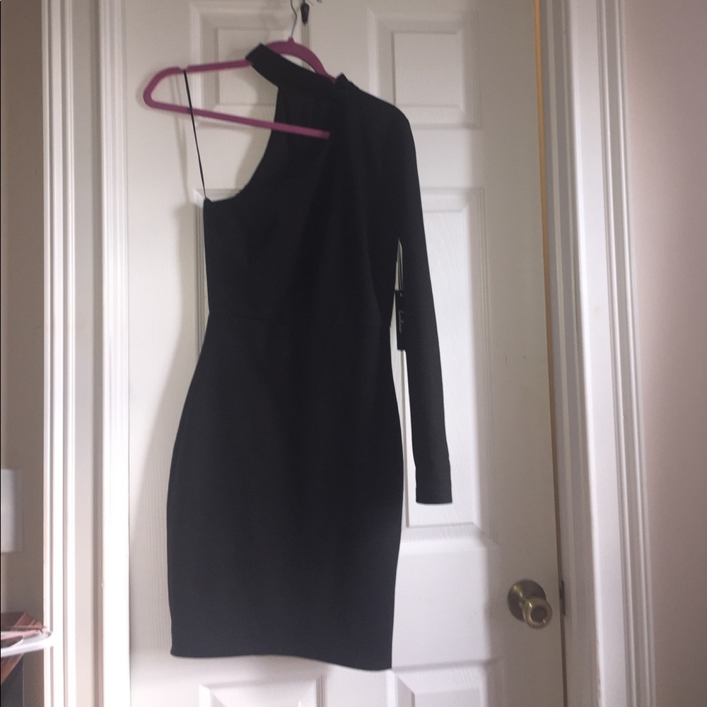 Lulu's Black One Shoulder Choker Dress